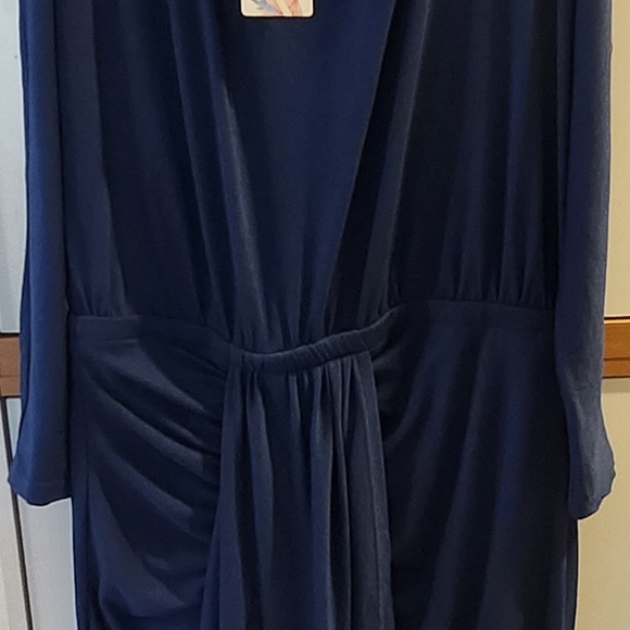 NWT- Size XL- PRETTYGARDEN Blue Ruched Midi Dress,Long Sleeve with Draped Front - Picture 10 of 16